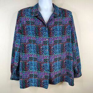 Vintage Women ART TO WEAR Secretary Top Size 16 Multicolor ABSTRACT Plaid Blouse